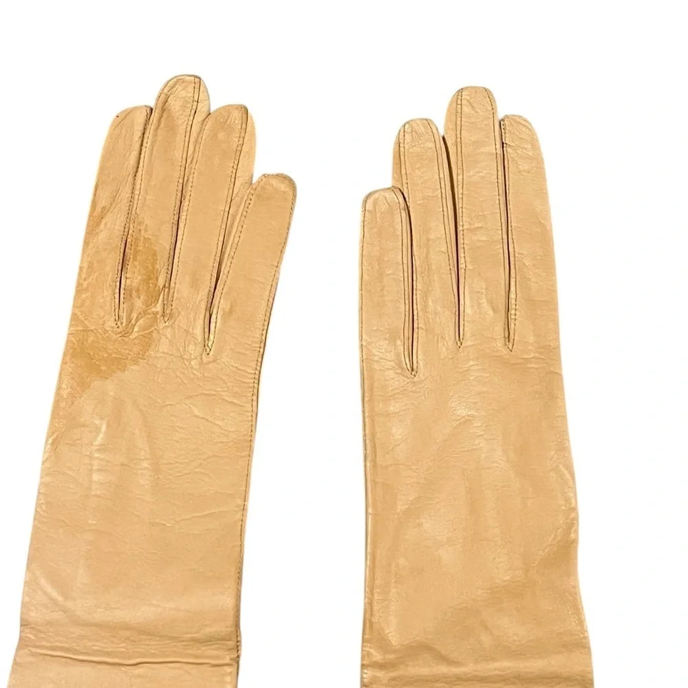 Chevreau vintage tan kid leather opera gloves Made in France